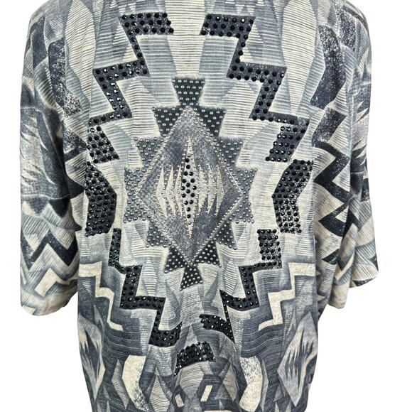 Vocal Gray Tan Jeweled Embellished Short Dolman Sleeve Open Cardigan Shrug - Picture 8 of 10